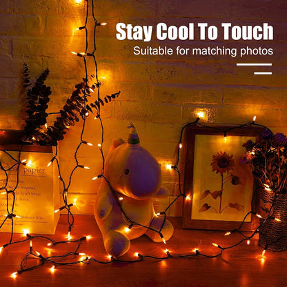 2Pack Orange Outdoor Halloween Lights, 39Feet 100 LED Mini Lights with 8 Lighting Modes, Connectable Halloween String Light Plug in for Garden Patio Haunted House Ghost Holiday Lighting Decoration