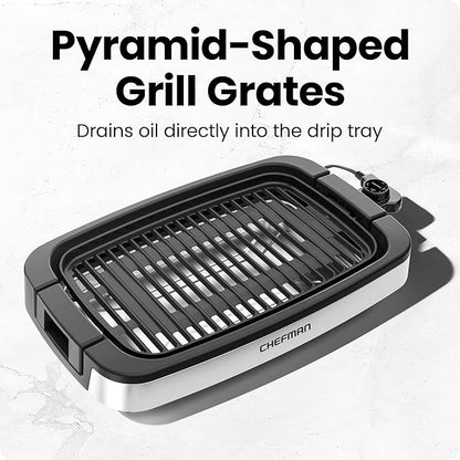 Chefman Smokeless Indoor Electric Grill, Extra Large Grilling Surface, Nonstick Table Top Grill for Indoor Grilling and BBQ with Adjustable Temperature Control, Drip Tray, Dishwasher-Safe Parts
