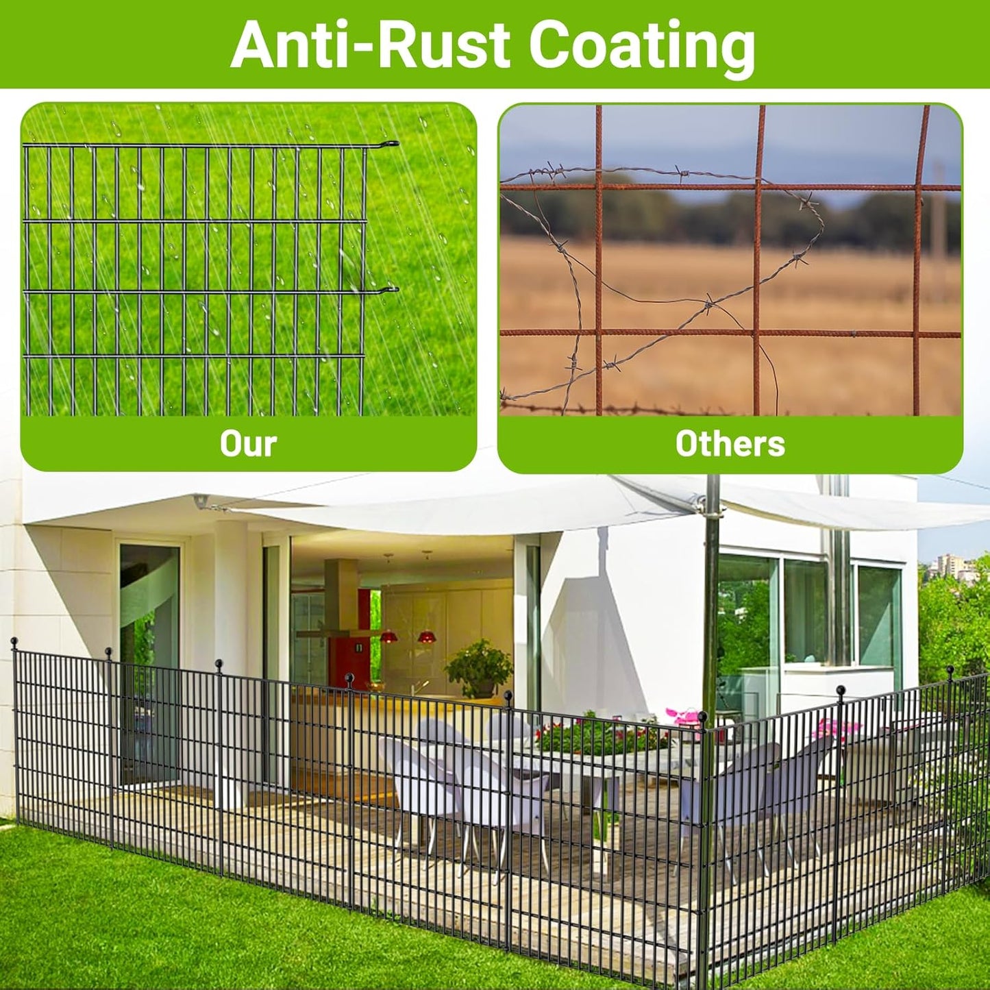 15 Panels No Dig Decorative Outdoor Garden Fence with Gate for Yard, 32 in(H) X 35.4 ft(L) Animal Barrier Fencing Rustproof Metal Wire Panel Border for Dog, Rabbits, and Patio Temporary Ground Stakes