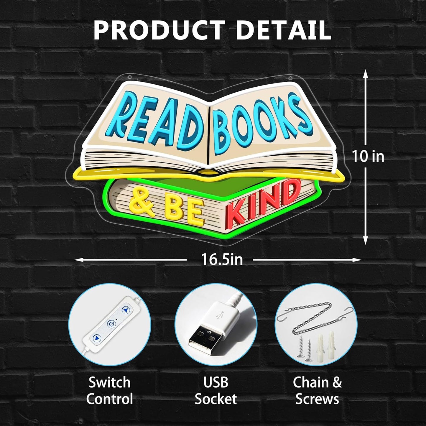 SELICOR Read Books & Be Kind Neon Signs for Wall Decor-Teacher Appreciation Gift,Adjustable LED Book Neon Light Up Sign for Reading Room Study Room Classroom Bookstore Library Museum Cafe Bedroom