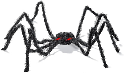 PREXTEX Halloween Spider with Light Up Eyes (LED Lights) - Decorations 4 Ft Hairy Spider Prop with Giant LED Red Eyes - Halloween Decor for Indoor, Outdoor, Golf Cart, Wall - Door Hanger