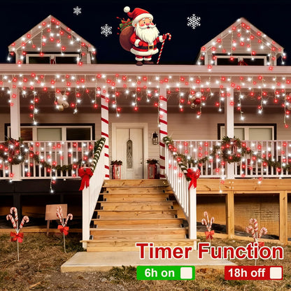 800 LED Icicle Lights Red and White