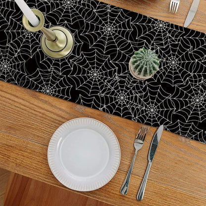 Halloween Table Runner Spider Web Black Linen Table Runners for Seasonal Holidays Indoor Outdoor Kitchen Dining Party Home Decor 13 x 90 Inch