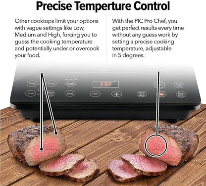 Nuwave Pro Chef Induction Cooktop, NSF-Certified, Commercial-Grade, Portable, Powerful 1800W, Large 8” Heating Coil, 94 Temp Settings 100°F - 575°F in 5°F, Shatter-Proof Ceramic Glass Surface
