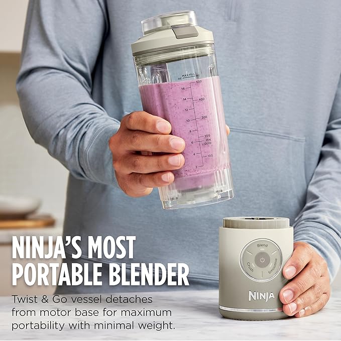 Ninja Blast Max, Portable Blender + Twist & Go, Personal Smoothie, Blend, Ice Crush, 3 Programs, Cordless, 22 oz removable Vessel, Dishwasher Safe, Leakproof, Silver, BC251SL