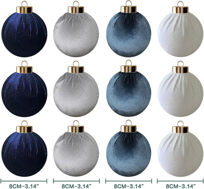 12Pcs Velvet Christmas Ornaments Balls,Blue Christmas Tree Decoration Shatterproof Ball with Hanging for Party Decor Multicolor Dusty Blue 80mm/3.15in