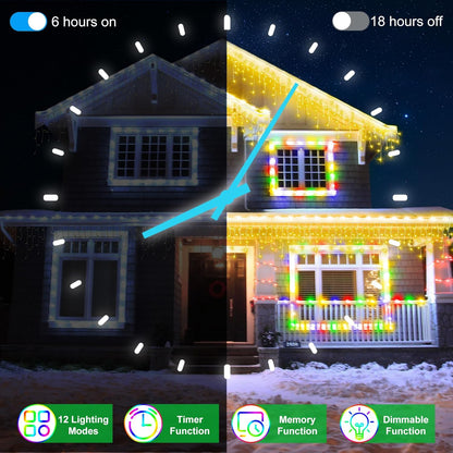 60FT 612 LED Outdoor Christmas Lights - 136 Ice Drops, 12 Pro Modes with Timer Memory & Brightness, Waterproof Hanging Ice String Light for Holiday Wedding Garden Fence House Decor (Warm White)