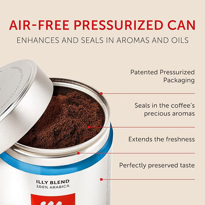 illy Decaf Ground Espresso Coffee, Classico Decaffeinated Medium Roast, 100% Arabica, Premium Italian Coffee, Pre-Ground for Espresso Machines, 8.8oz, 12 Pack