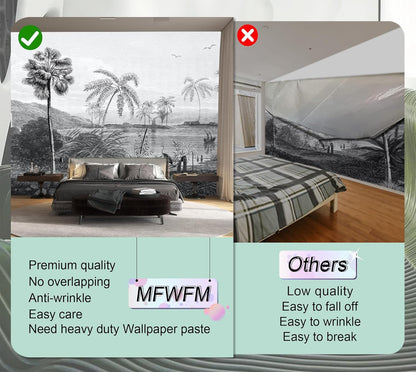 Vintage Black and White Forest Wallpaper Hand Painted Palm Tree Wall Mural for Bedroom Living Room (Not Peel n' Stick)