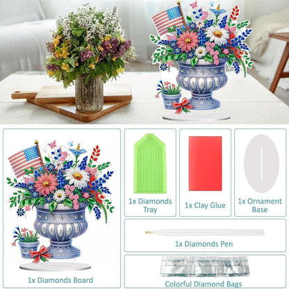Diamond Painting Kits for Adults Beginners, 5D Full Drill Flowers Crystal Art Desktop Ornament, DIY Single Sided Home Office Desk Decor, Creative Craft Gift Set with Tools