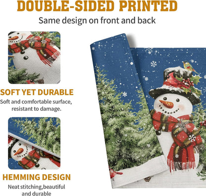 Blue Snowman Christmas Placemats Set of 4 Xmas Tree Cardinal Snowflakes Linen Table Mats Seasonal Winter Holiday Place Mats Washable Placemat for Party Kitchen Dining Outdoor Indoor Decor