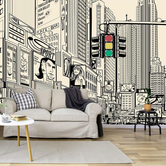Vintage Yellow New York City Wall Mural Times Square Wallpaper for Bedroom Living Room(Not Peel and Stick)