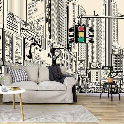 Vintage Yellow New York City Wall Mural Times Square Wallpaper for Bedroom Living Room(Not Peel and Stick)
