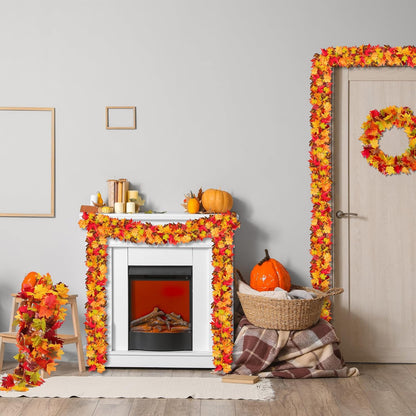 Fovths 6 Pack Maple Leaves Garland 5.8ft/Pc Artificial Fall Decorations Colorful Autumn Hanging Vine for Thanksgiving Halloween Fireplace Indoor Outdoor Decor