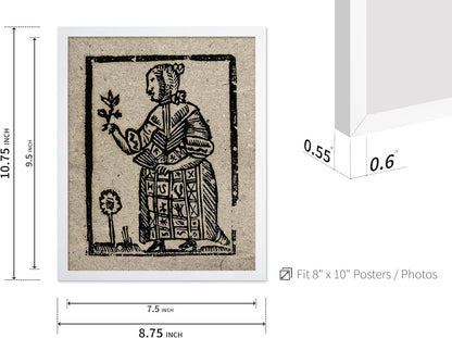 Poster Master Vintage Woodcut Poster - Retro Medieval Print - Gift for Gothic, Horror Fan - Witch Holding a Plant, Magic, Spell, Herbalist - Wall Decor for Bedroom, Dorm, 8x10 White Framed
