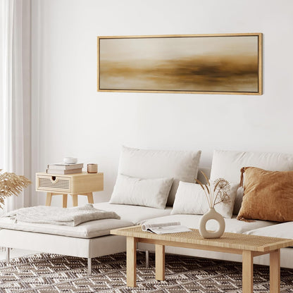 MUDECOR Large Framed Canvas Print Wall Art Minimalist Golden Brown Abstract Modern Neutral Illustrations Decorative Colorful for Bedroom - 60"x20"