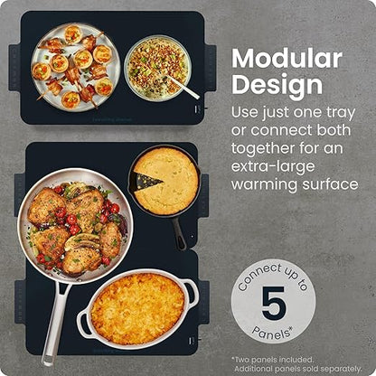 Chefman Everything Warmer Electric Warming Tray, 20” x 16” Modular Expanding Design, Graphene Full-Surface Heating, Food Warming Mat for Parties, Gatherings & Daily Use, Two Tempered Glass Panels
