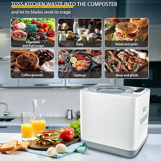 Electric Kitchen Composter, Indoor/Outdoor Smart Countertop Compost Bucket, Odorless Electric Compost Bucket