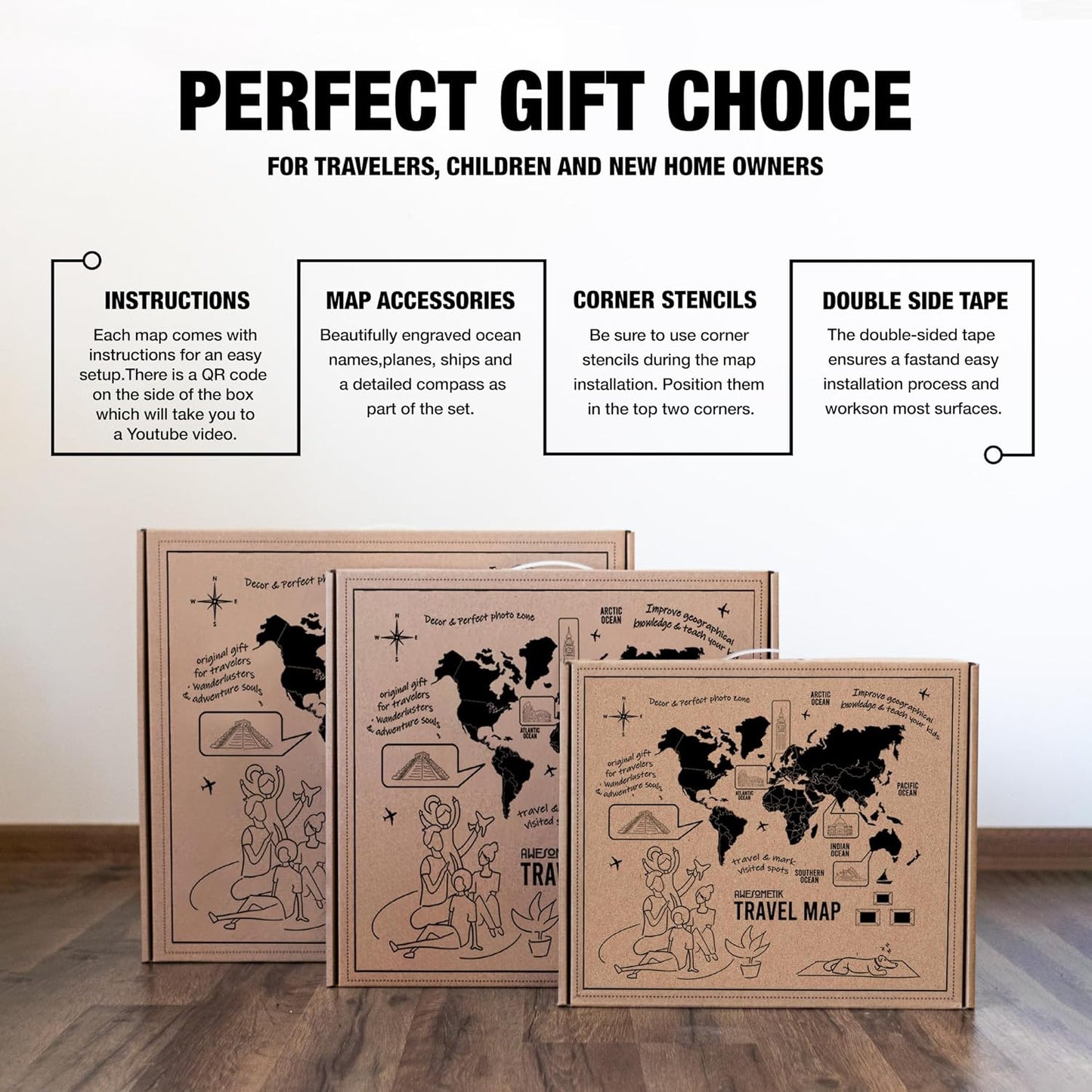 Handmade 3D Wood World Map Wall Art Large Wall Decor Track Your World Travels - Special For Home, Kitchen And Office (X-Large, Walnut)