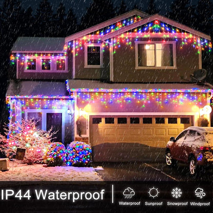 Icicle Christmas Lights Outdoor - 66ft 640 LED Icicle Lights for Outside with 120 Drops, Waterproof Plug in Christmas Light with Timer for Party, Holiday, Wedding, Christmas Decoration, Multicolor