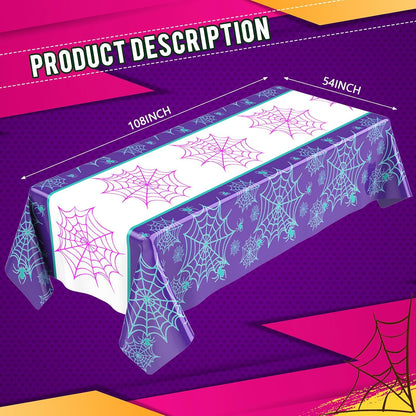 Oudain 3 Pack Spider Theme Birthday Decorations Halloween Purple Black Red Pink Green Web Ghost Bat Tablecloth Cartoon Table Cover Party Favor for Birthday (Purple,Spider)