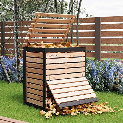 95 Gallon Solid Wood Composter, Outdoor Compost Bin with Pull-Out Door, Large Composting Bin for Backyard, Garden, Patio, Natural