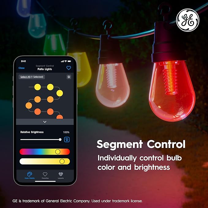 GE Cync Dynamic Effects Smart Cafe Lights, Color Changing Patio String Lights, Compatible with Alexa and Google, 48ft