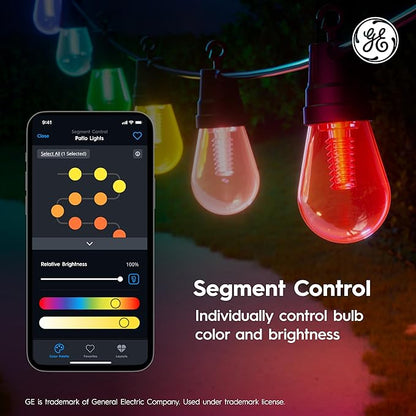 GE Cync Dynamic Effects Smart Cafe Lights, Color Changing Patio String Lights, Compatible with Alexa and Google, 48ft