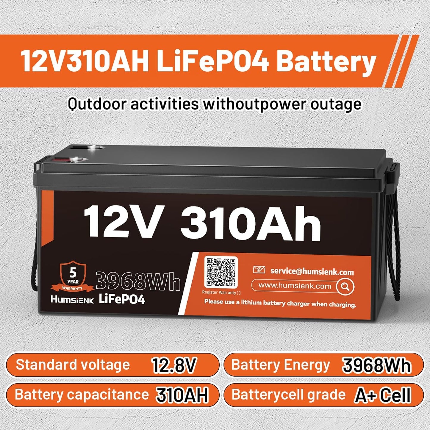 12V 310Ah LiFePO4 Lithium Battery – Max. 3968Wh Solar/RV/Off-Grid Power,15000+ Deep Cycles, 100A BMS,Low-Temp Protection,A+ Grade Cells for Marine, Trolling Motor, Home Energy Storage (1 Pack)