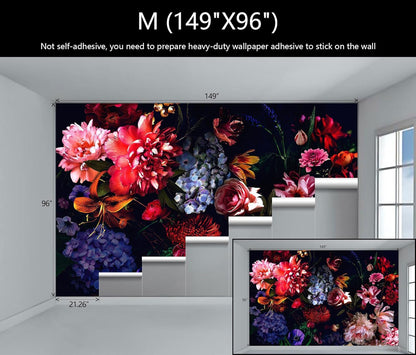 WFBHUA-Dark Floral Wallpaper Watercolor Pink and Blue Flower Wall Mural for Bedroom (Not Peel and Stick)