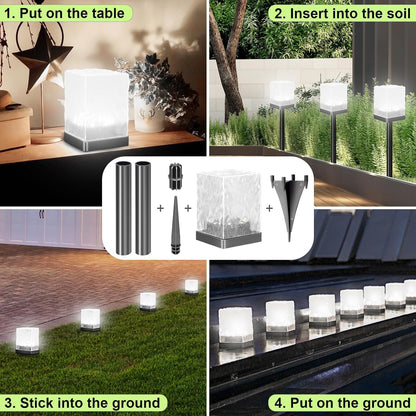 Solar Garden Lights Outdoor - Waterproof Solar Powered Pathway Light with LED Ice Brick Design - Auto On/Off Decorative Lighting for Tables, Grounds, Lawns & Walkways (Cool White, 1 Pack)