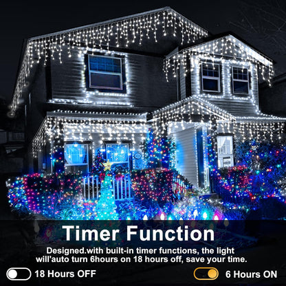 Heceltt Christmas Lights Outdoor, 1280 LED 131FT Ice Lights for Outside, 8 Modes Plug in 240 Drops Ice String Light with Timer Memory Function Hanging Light for Christmas Decor(Cool White)