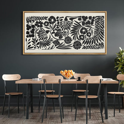 MUDECOR Extra Large Framed Canvas Print Wall Art Monochrome Botanicals Black and White Floral Illustrations Antique Retro Fine Art Illustrations Decorative Colorful for Bedroom - 60"x30"