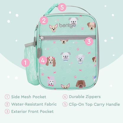 Bentgo® Kids Insulated Lunch Tote - Water-Resistant, Reusable, Lightweight & Durable Lunch Bag with Water Bottle Holder & Mesh Pocket, Fits Lunch Box & Water Bottle - Ideal for Ages 3+ (Puppy)