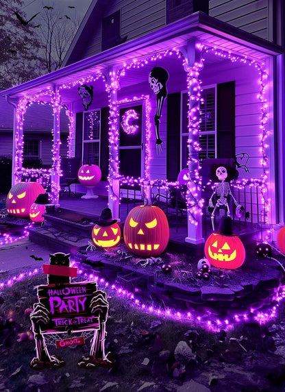 Battery Operated Halloween Indoor String Lights, 8 ft 20 LED Purple Mini Cluster Tree Lights with Timer, Indoor Outdoor Patio Garland Window Decor for Party Christmas Halloween Decorations