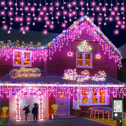 Icicle Christmas Lights Outdoor, 66FT 640 LED Icicle Lights for Outside with 8 Modes Timers, Waterproof Plug in Twinkle String Light for House Yard Eave Garden Party Holiday Decorations, Pink