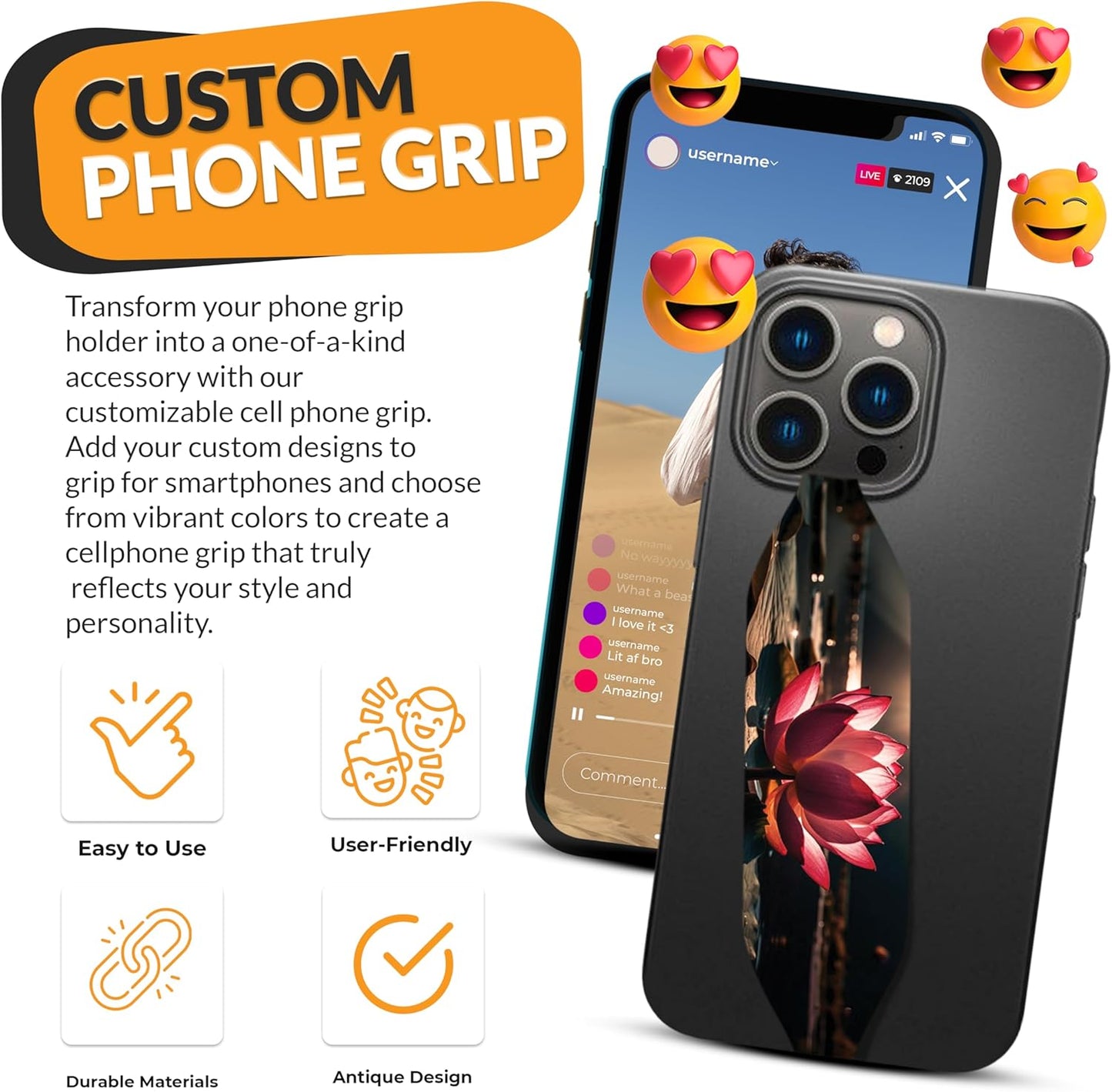 Phone Grip Strap - Pack of 2 Reversible Finger Holder for Phone Back, Customizable Anti-Slip Design, Wireless Charging Compatible Detachable Holder for iPhone - Cat Nap