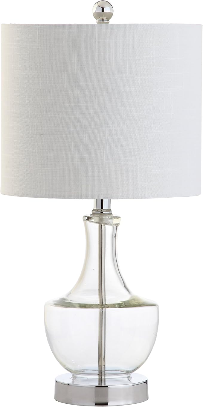 JONATHAN Y 20" Clear Glass Mini Table Lamp, Modern Bedside Lamp for Bedroom, White Linen Drum Shade, Teardrop Glass Base, LED Bulb Included, UL Listed JYL1029A