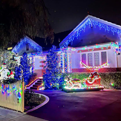 99ft Icicle Lights for Outside, Blue Christmas Lights Outdoor Indoor, 1216 LED Twinkle String Light with 228 Drops Short Curtain Lights for Thanksgiving Room Home Wall Bedroom Window Tree Decorations