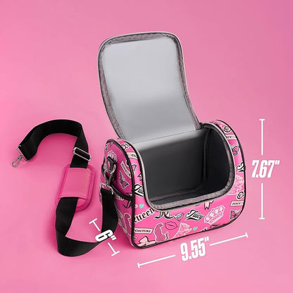 Juicy Couture Insulated Lunch Bag – Stylish Cooler Tote with Adjustable Crossbody Strap, Hot Pink Printed Stickers – Women's Lunch Box Bag for Work, School, Travel