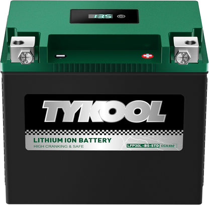 TYKOOL YIX30L-BS-STD (YTX30L-BS),650CCA, Lithium LiFePO4 Motorcycle Battery 12v,Digital Readout,Fits for BMW,Harley Davidson; ATV,UTV,Snowmobile,Compatible for Polaris,BRP (Can-Am),Arctic Cat