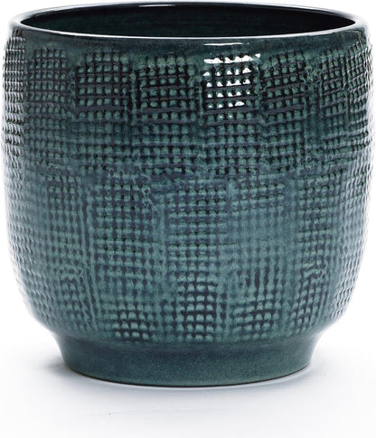LuxenHome Marina Gray 12-Inch Dia Round Ceramic Planter Pot with Drainage Hole and Rubber Plug, Modern Gradient Glaze Plant Pot, Decorative Flower Garden Pot for Indoor Outdoor Plants