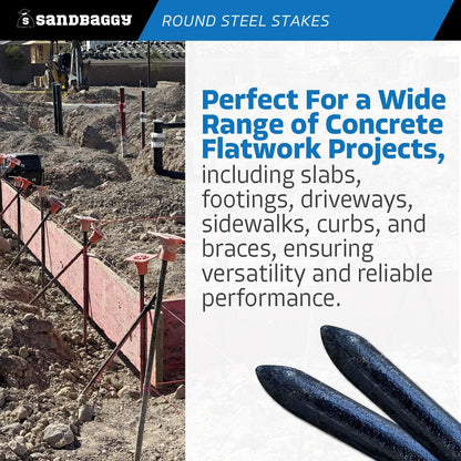 Sandbaggy Round Steel Concrete Form Stakes with Nail Holes - Rust Resistant Coating - Removable, Reusable (20, 3/4 in X 36 in)