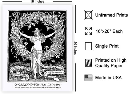 Poster Master Vintage Walter Crane Poster - Retro A Garland for May Day Print - Socialist Art - Gift for Him, Her, Men, Women - Wall Decor for Home, Office, Living Room - 16x20 UNFRAMED Wall Art