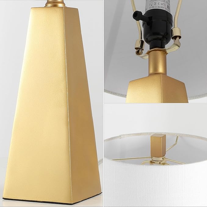 JONATHAN Y 20.5" Gold Painting Modern Resin Table Lamp for Bedroom Living Room, Contemporary Faceted Bedside Lamp with White Linen Shade, LED Bulb Included (JYL1038A)