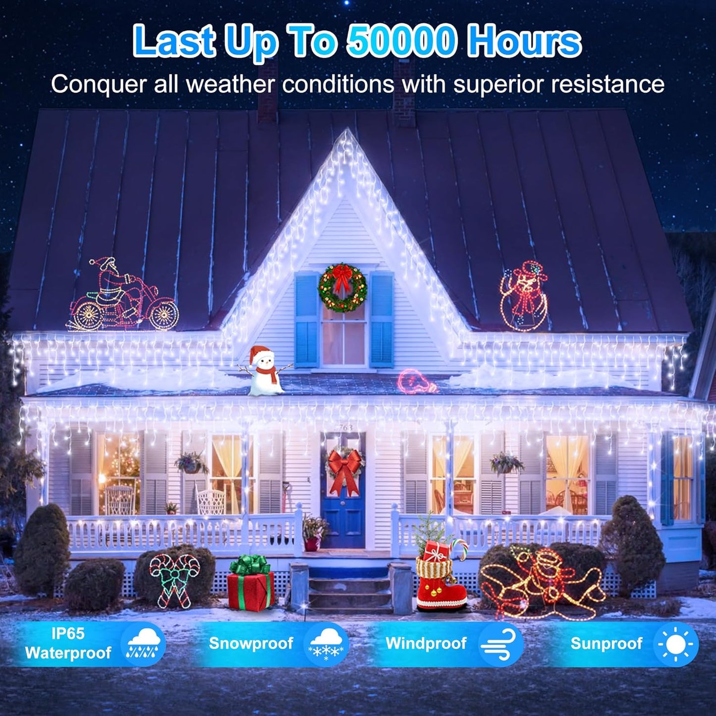 1296LED Christmas Lights with 288 Drops, 131ft 8 Modes Christmas String Lights Outdoor, Waterproof Christmas Decorations Fairy Lights with Timer Memory for Xmas Party Patio Fence Tree Cool White