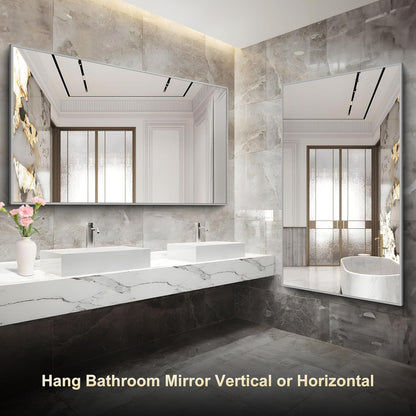 36x60inch Brushed Nickel Bathroom Mirror, Silver Rectangle Mirror with Frame, Large Rectangular Wall Mirrors for Bathroom, Living Roomm, Hair Salon, Big Mirror Hang Horizontal/Vertical