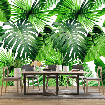 Tropical Green Botanical Leaf Wallpaper Bedroom Plant Mural Room Decor Living Room tv Background Large Wall Mural - 91"x65" (Not Peel and Stick)