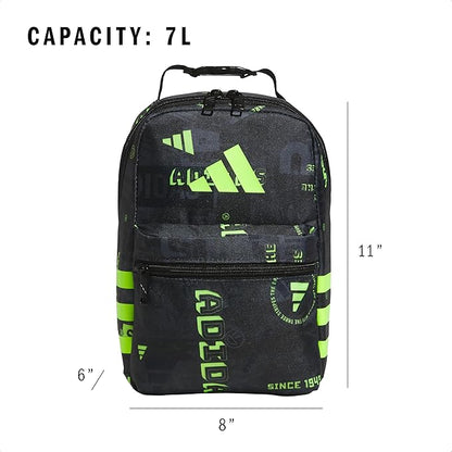 adidas Santiago Lunch Bag Cooler for Women and Men, Insulated Food Container Box with Mesh Pocket, Upscaled Mix-Black/Black/Lucid Lemon Yellow/3.0, One Size