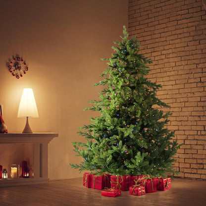 Fraser Hill Farm 7.5-Ft. Foxtail Pine Artificial Christmas Tree with Dual Multicolor & Warm White LED Lights and Stand, Prelit Foldable Fake Tree with Realistic Foliage for Home Decoration
